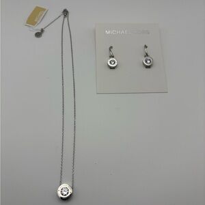 Michael Kors Silver Crystal Pendant Necklace with Matching Earrings